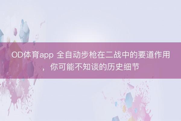 OD体育app 全自动步枪在二战中的要道作用,你可能不知谈的历史细节