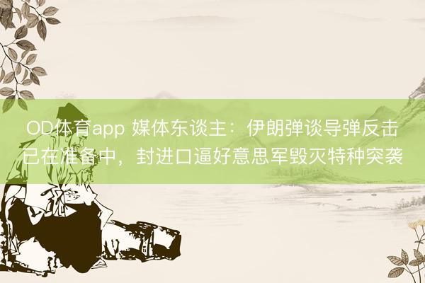 OD体育app 媒体东谈主:伊朗弹谈导弹反击已在准备中,封进口逼好意思军毁灭特种突袭