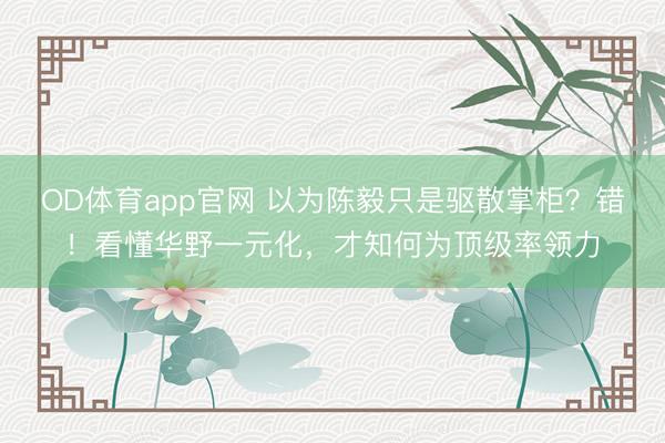 OD体育app官网 以为陈毅只是驱散掌柜？错！看懂华野一元化，才知何为顶级率领力