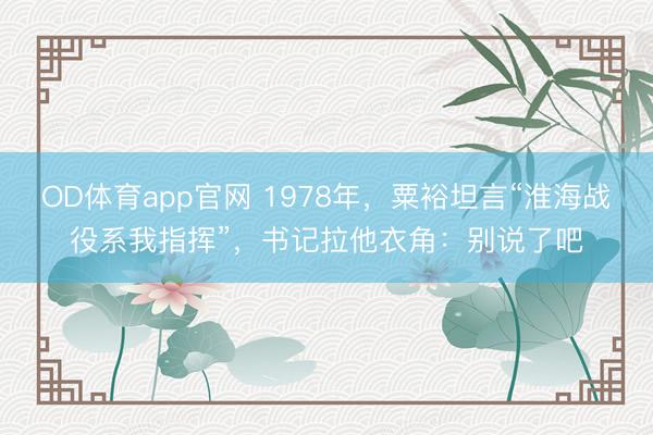 OD体育app官网 1978年,粟裕坦言“淮海战役系我指挥”,书记拉他衣角:别说了吧
